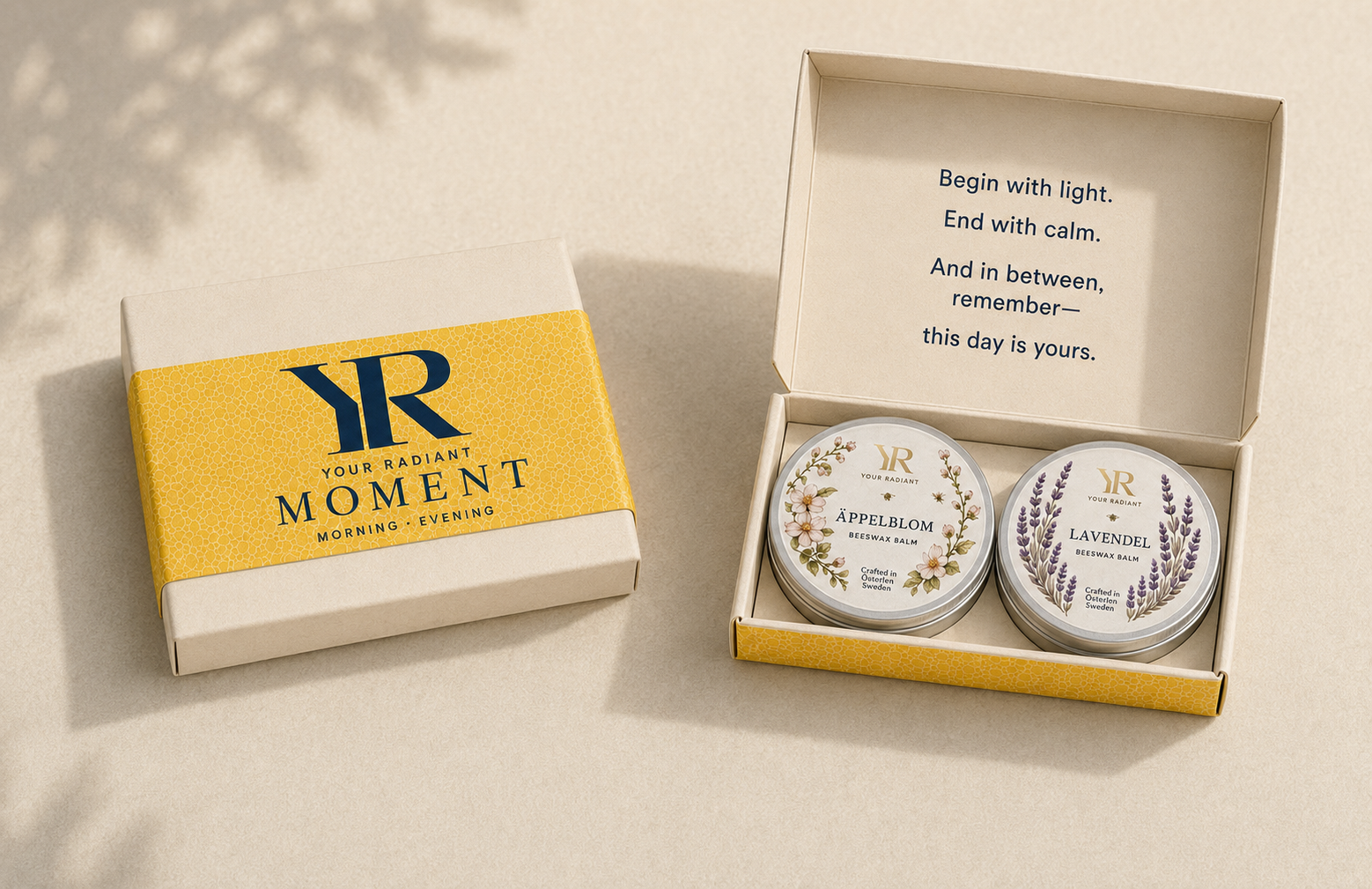 YR 2 Moments gift box with Apple Blossom and Lavender beeswax balms