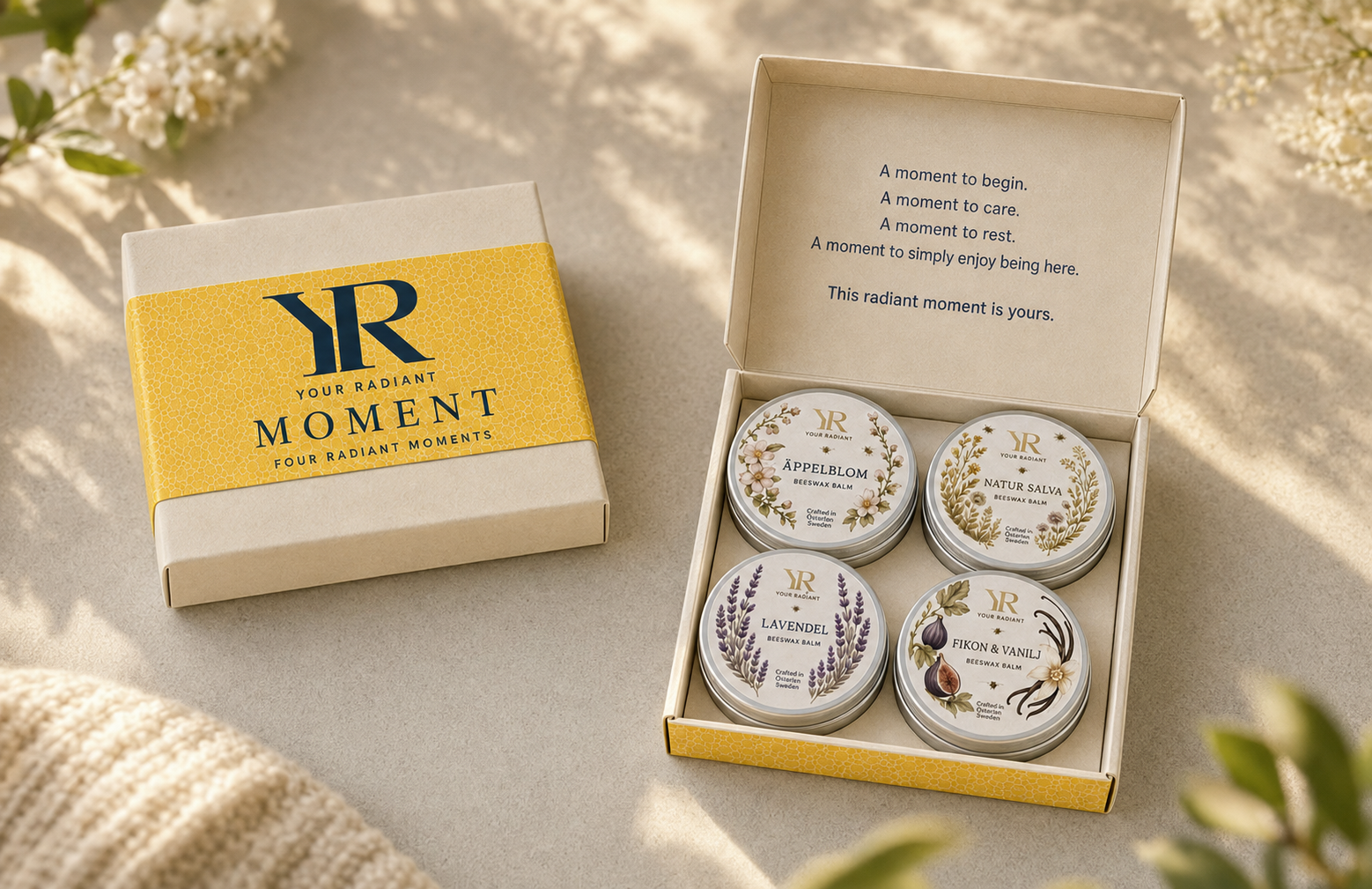 YR 4 Moments gift box with four beeswax balms